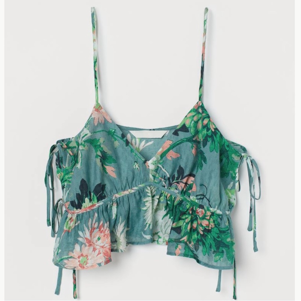 H&M Teal Floral Ruffle Crop Top